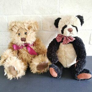 2 Retro Teddy Bears, Gregory Russ Bear and Jointed Ganz Panda Plush